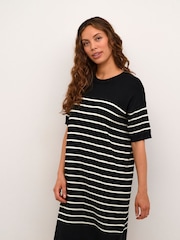 Kaffe Lizza Striped Short Sleeve Knit Black Dress - Image 3 of 6