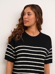 Kaffe Lizza Striped Short Sleeve Knit Black Dress - Image 4 of 6