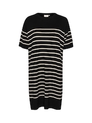 Kaffe Lizza Striped Short Sleeve Knit Black Dress - Image 6 of 6