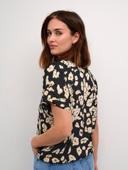 Kaffe Beathe Round Neck Short Sleeve Black Blouse - Image 2 of 3
