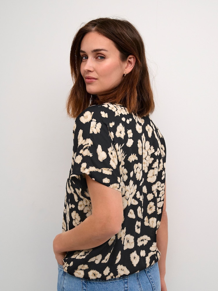 Kaffe Beathe Round Neck Short Sleeve Black Blouse - Image 2 of 3