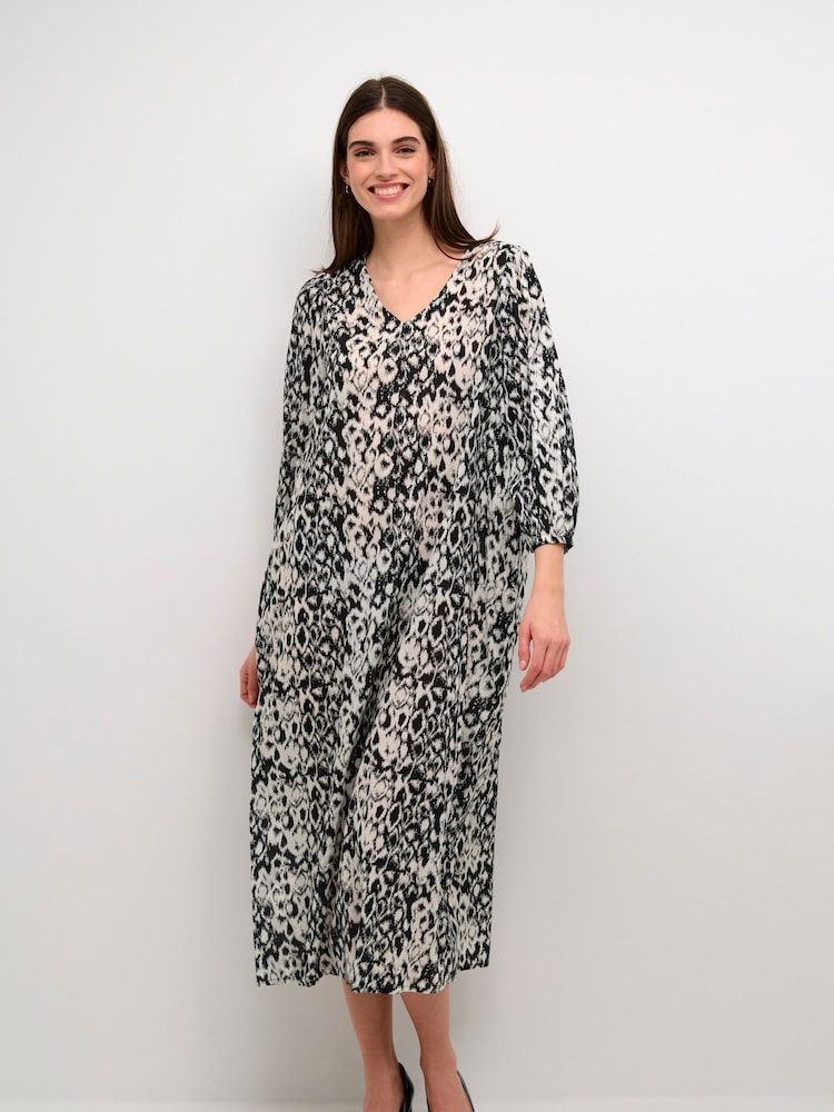 Kaffe Dagmar V-Neck 3/4 Sleeve Maxi Black Dress - Image 1 of 3