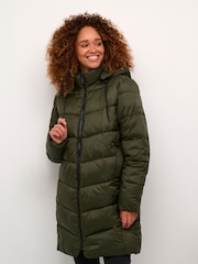 Kaffe Green Susanne Hooded Zipper Puffer Coat - Image 1 of 5