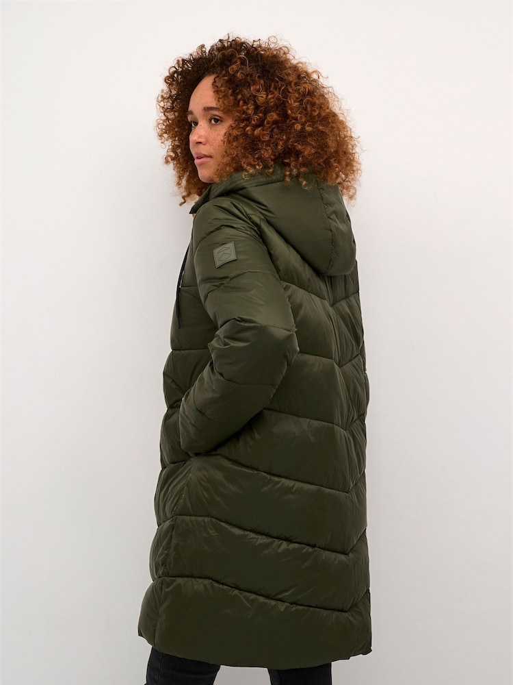 Kaffe Green Susanne Hooded Zipper Puffer Coat - Image 2 of 5