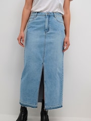 Kaffe Blue Margot Maxi Length 100% Cotton Denim Skirt - Image 1 of 4