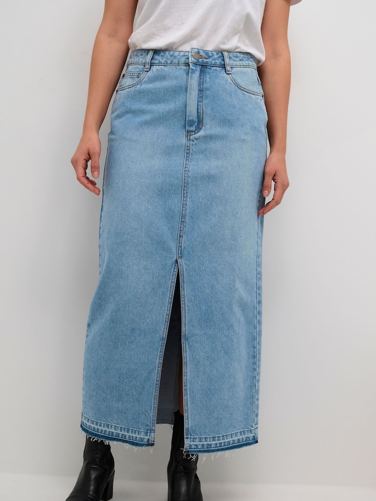 Kaffe Blue Margot Maxi Length 100% Cotton Denim Skirt - Image 1 of 4