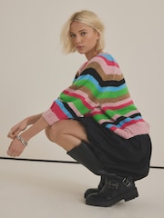 Pink Multi Bright Half Sleeve Crew Neck Jumper with Wool - Image 1 of 7