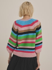 Pink Multi Bright Half Sleeve Crew Neck Jumper with Wool - Image 3 of 7