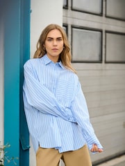 Kaffe Blue Mackie Oversized Fit Stripes Shirt - Image 1 of 7