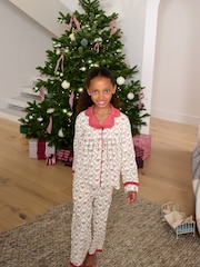 Laura Ashley Red White Bow Trellis Printed Christmas Pyjama Set - Image 1 of 10