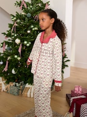 Laura Ashley Red White Bow Trellis Printed Christmas Pyjama Set - Image 2 of 10