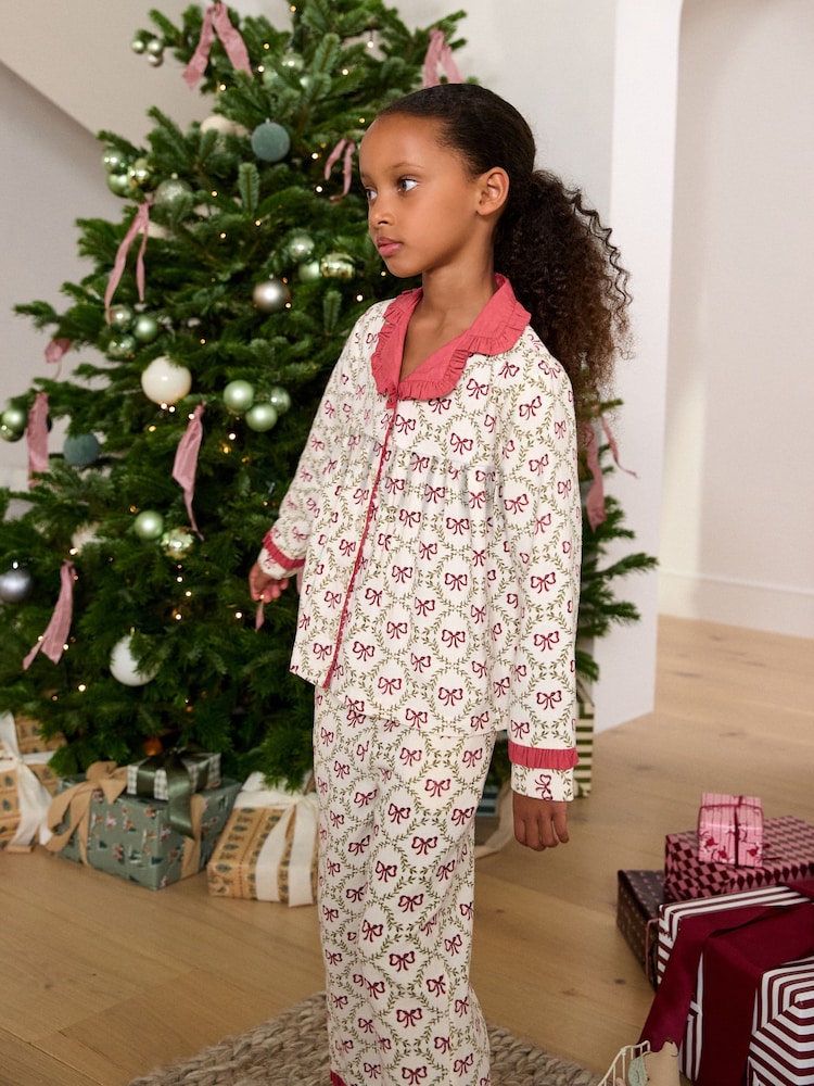 Laura Ashley Red White Bow Trellis Printed Christmas Pyjama Set - Image 2 of 10 Laura Ashley Red White Bow Trellis Printed Christmas Pyjama Set - Image 2 of 10