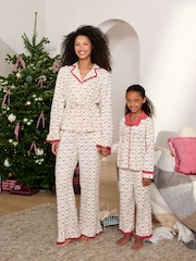 Laura Ashley Red White Bow Trellis Printed Christmas Pyjama Set - Image 3 of 10