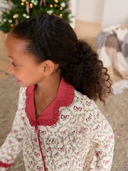 Laura Ashley Red White Bow Trellis Printed Christmas Pyjama Set - Image 5 of 10
