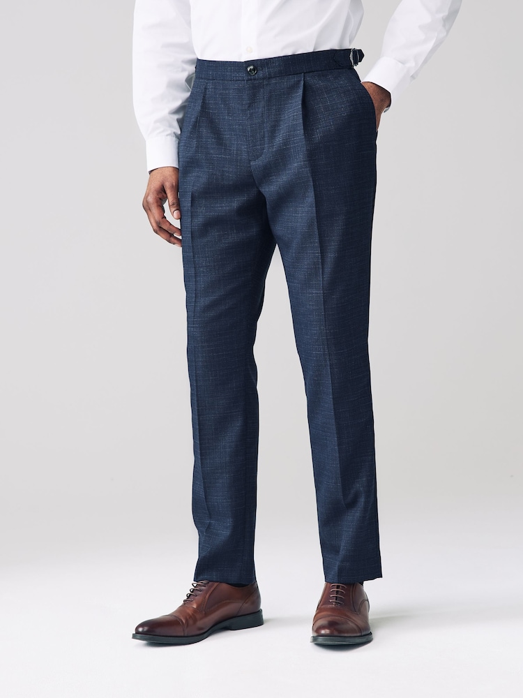 Navy Blue Slim Fit Textured Side Adjuster Trousers - Image 1 of 9
