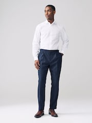 Navy Blue Slim Fit Textured Side Adjuster Trousers - Image 2 of 9