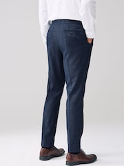 Navy Blue Slim Fit Textured Side Adjuster Trousers - Image 3 of 9