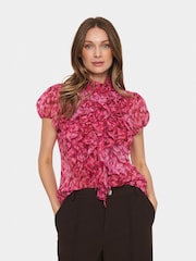 Saint Tropez Pink Lilja Short Sleeve Ruffle Blouse - Image 1 of 5