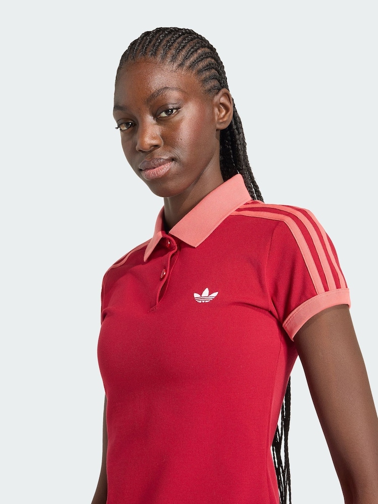 adidas Originals Red 3-Stripes Polo Shirt - Image 1 of 5