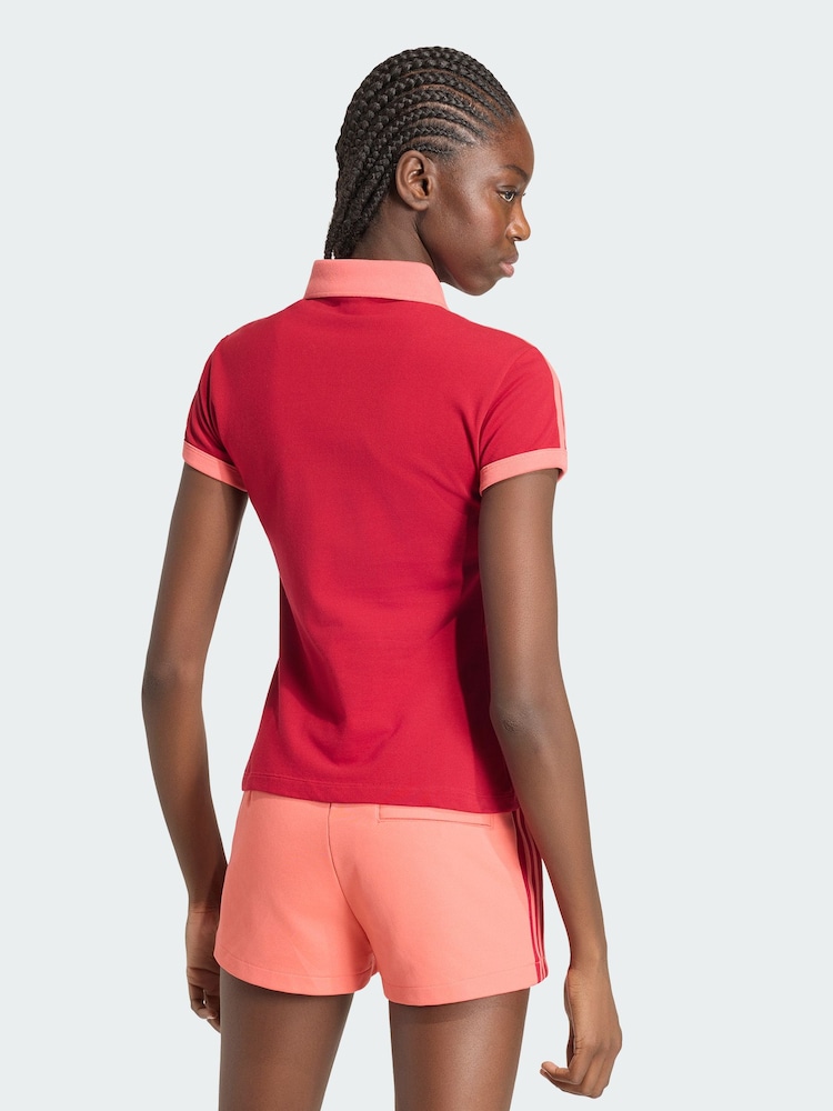 adidas Originals Red 3-Stripes Polo Shirt - Image 2 of 5