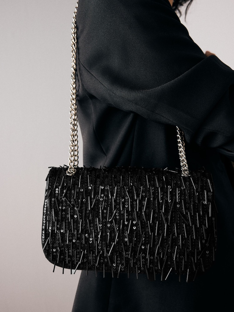 Black Beaded Shoulder Bag - Image 2 of 7
