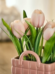 Pink Artificial Tulips in Ceramic Bag Vase - Image 2 of 4
