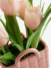 Pink Artificial Tulips in Ceramic Bag Vase - Image 3 of 4