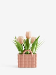 Pink Artificial Tulips in Ceramic Bag Vase - Image 4 of 4