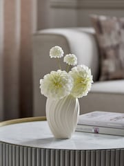 White Artificial Dahila Arrangement In Ceramic Pleated Vase - Image 1 of 3