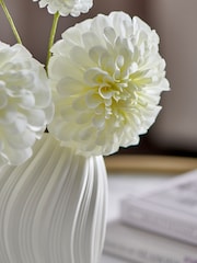 White Artificial Dahila Arrangement In Ceramic Pleated Vase - Image 2 of 3