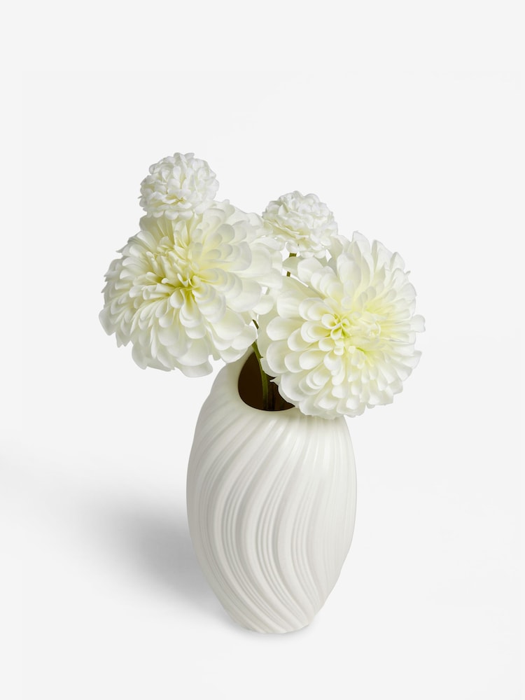White Artificial Dahila Arrangement In Ceramic Pleated Vase - Image 3 of 3 White Artificial Dahila Arrangement In Ceramic Pleated Vase - Image 3 of 3