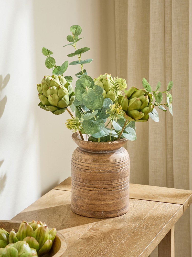 Green Artificial Artichoke Arrangement In Decorative Pot - Image 1 of 5