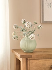 White/Pink Artificial Scabiosa Plant In Textured Ceramic Pot - Image 1 of 4