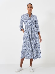 Crew Clothing Blue White Sienna Tie Waist Shirt Dress - Image 1 of 5