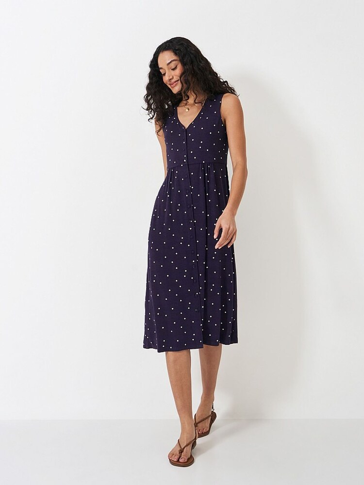 Crew Clothing Company Blue Alyssa Sleeveless Button Through Dress - Image 1 of 5