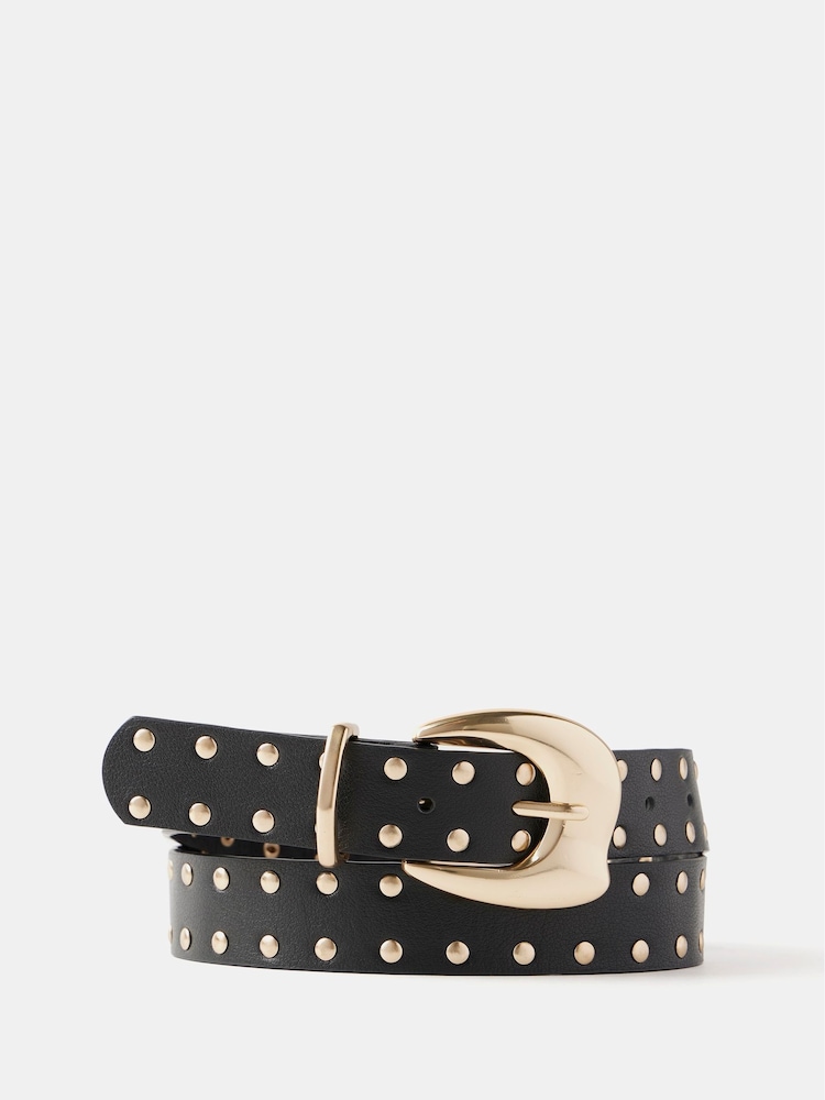Mint Velvet Black Leather Chunky Studded Belt - Image 2 of 3