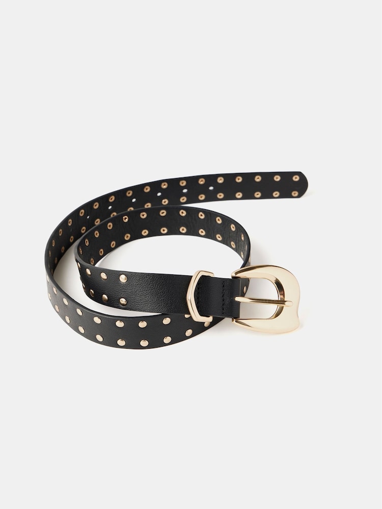 Mint Velvet Black Leather Chunky Studded Belt - Image 3 of 3