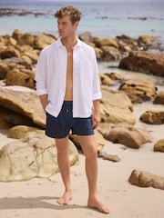 Navy Blue Seersucker Swim Shorts - Image 3 of 12