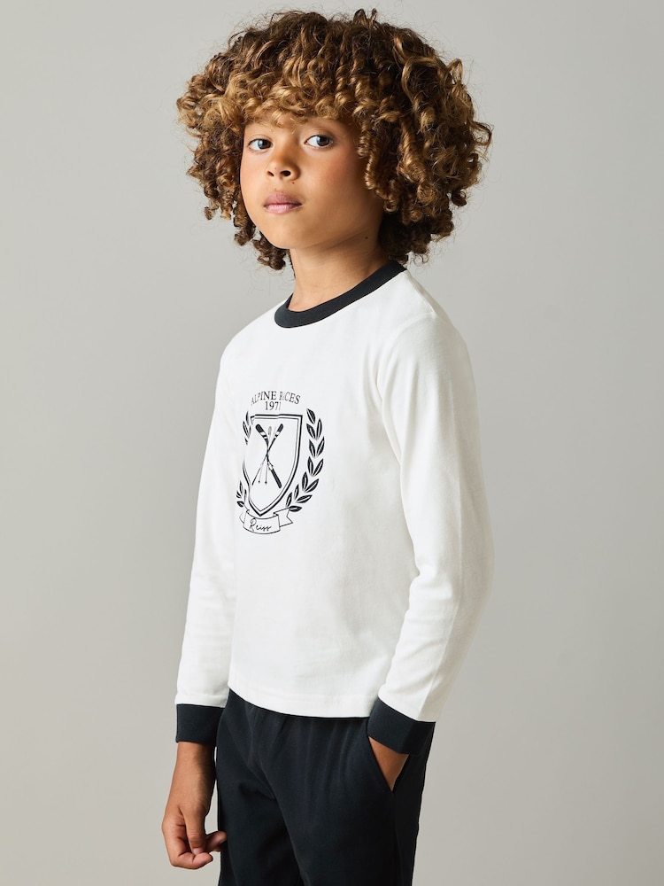 Reiss White/Navy Willow Set Alpine Races 100% Cotton Jersey Pyjamas - Image 1 of 5