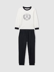 Reiss White/Navy Willow Set Alpine Races 100% Cotton Jersey Pyjamas - Image 2 of 5