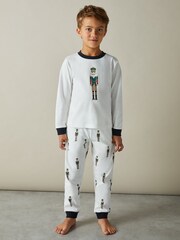 Reiss White Hornton Set 3-9 yrs Brushed-Cotton Nutcracker-Print Pyjama Set - Image 1 of 4