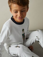 Reiss White Hornton Set 3-9 yrs Brushed-Cotton Nutcracker-Print Pyjama Set - Image 3 of 4