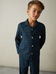 Reiss Green/Navy/White Tomba Set 9-13 yrs Brushed-Cotton Check Pyjama Set - Image 1 of 5