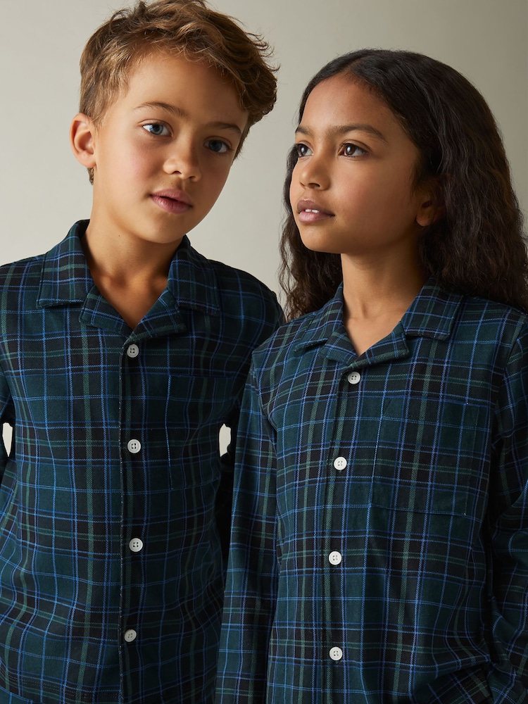 Reiss Green/Navy/White Tomba Set 9-13 yrs Brushed-Cotton Check Pyjama Set - Image 1 of 5