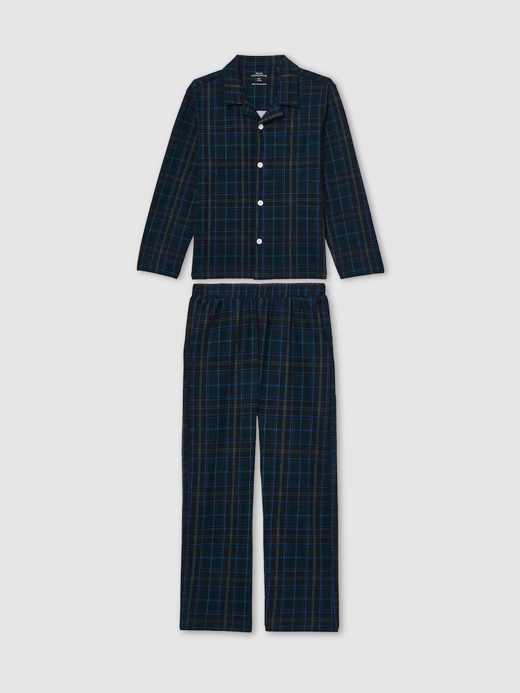 Reiss Green/Navy/White Tomba Set 9-13 yrs Brushed-Cotton Check Pyjama Set - Image 2 of 5
