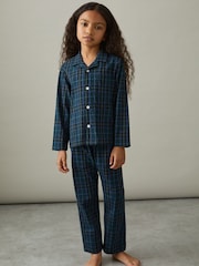 Reiss Green/Navy/White Tomba Set 9-13 yrs Brushed-Cotton Check Pyjama Set - Image 4 of 5
