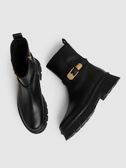 Reiss Black Elena Leather Cleated Ankle Boots - Image 3 of 5