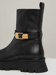 Reiss Black Elena Leather Cleated Ankle Boots - Image 4 of 5
