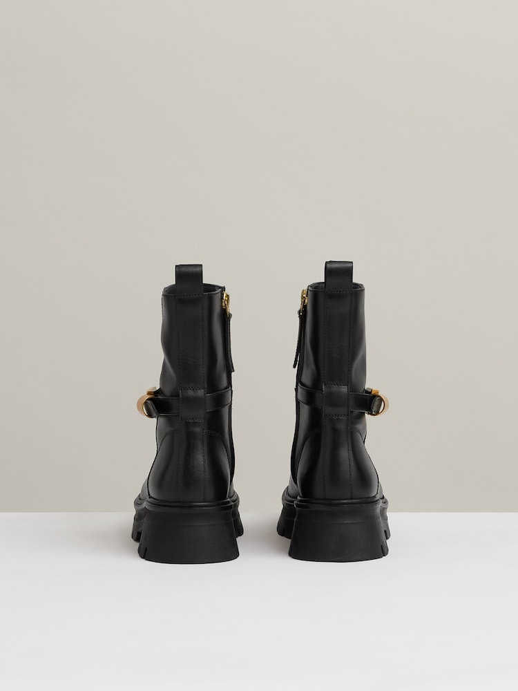Reiss Black Elena Leather Cleated Ankle Boots - Image 5 of 5