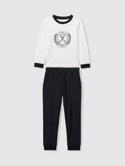 Reiss White/Navy Willow Set Alpine Races 100% Cotton Jersey Pyjamas - Image 2 of 5